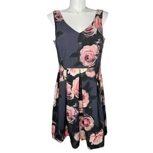 CITY CHIC Black Pink Rose Floral Fit & Flare Party Dress Size Medium 18 Plus